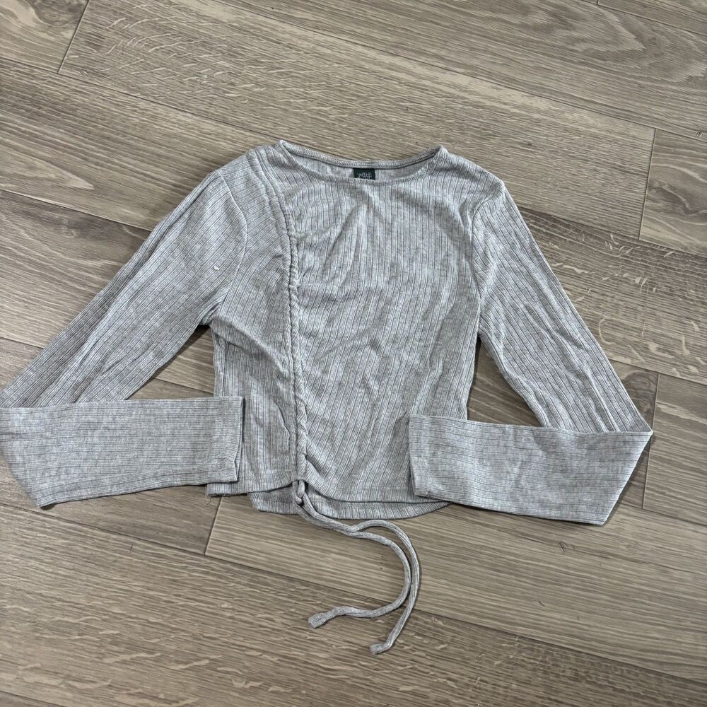 Wild Fable Gray Ribbed Tie Front Crop Top Size Small